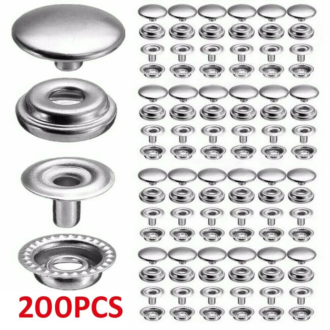 

200Pcs Silver Buttons Sets Stainless Socket Fastener Snap Set Press Stud Button Marine For Boat Home Furniture Use