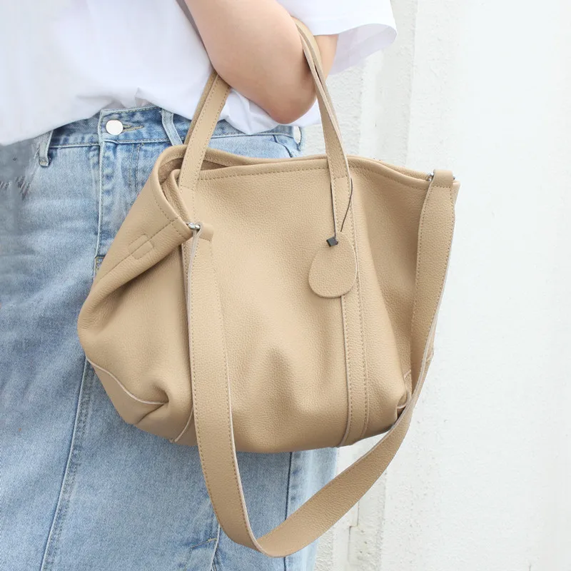 

100% Soft Genuine Leather Handbags Women Tote Bag Female Shoulder Crossbody Bags Large Capacity Shopping Fashion Composite Bag