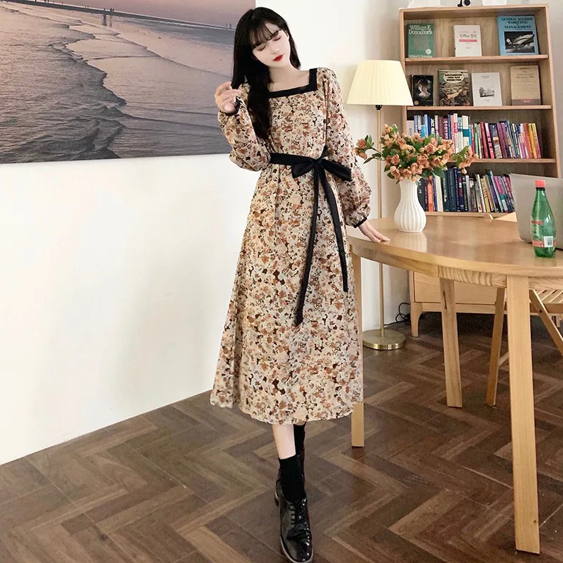 Купи Anbenser Women Dress Floral Elegant Single-breasted Women Autumn Winter Knitted High Street Belted Female A-line Soft Dress за 1,132 рублей в магазине AliExpress