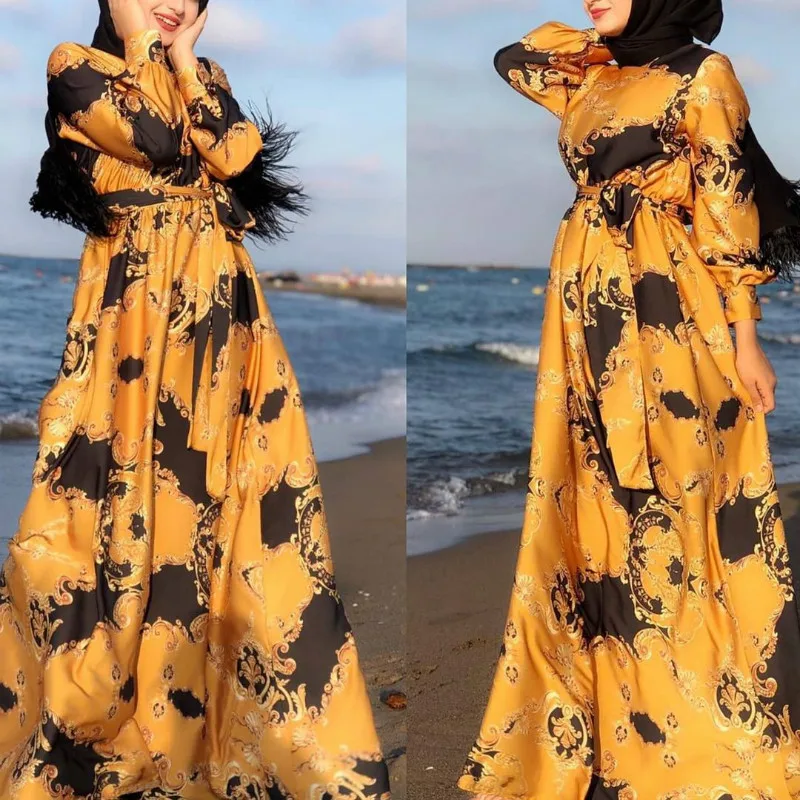 Платье женское длинное в африканском стиле с цветочным принтом весна-осень |