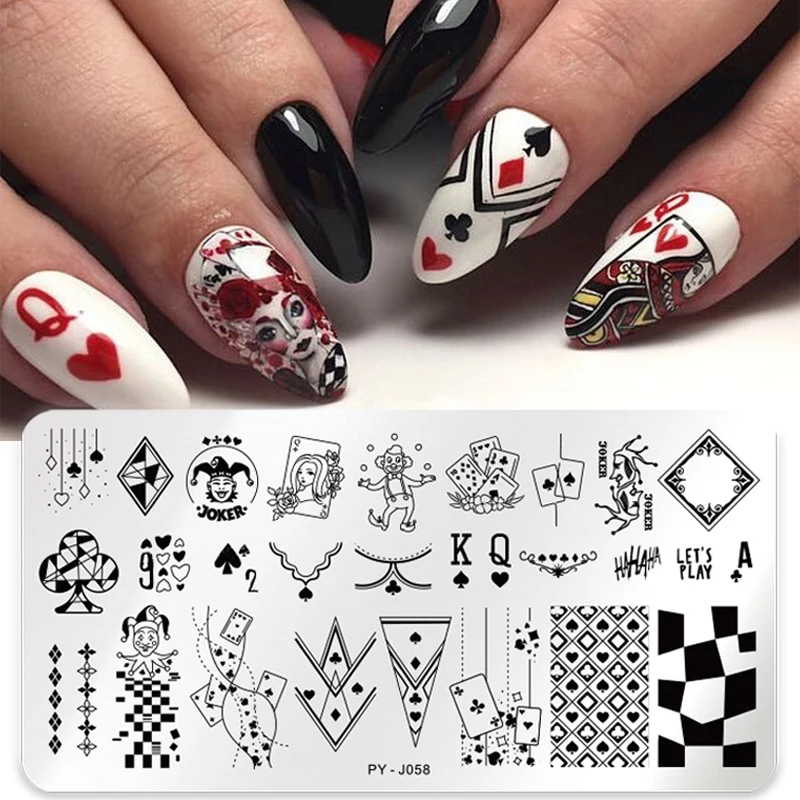 

PICT YOU Magic Playing Card Nail Stamping Plates Wacky Characters Pattern Nail Art Template Line Pictures Theme Stencil Plates