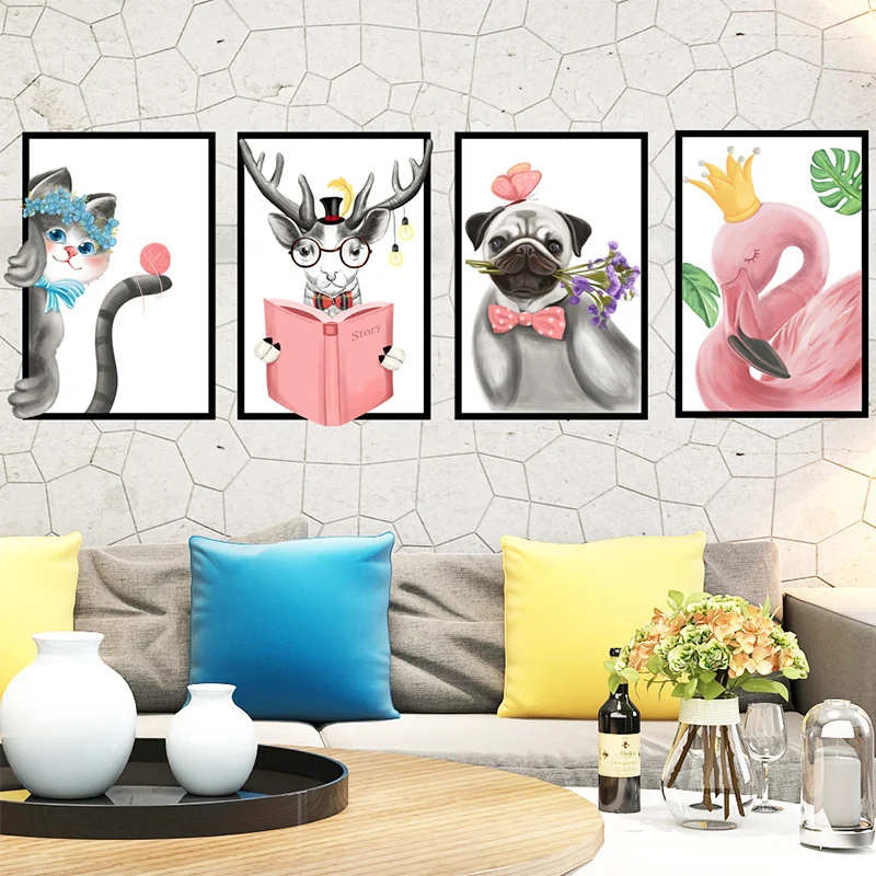 [SHIJUEHEZI] Мультяшные Животные наклейки на стену DIY Фламинго кошка олень собаки для