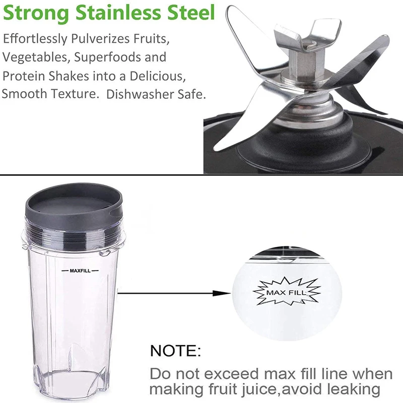 

16 OZ Cup with Two Lids,6 Fins Blade for Ninja,Blender Replacement Parts Accessories for Ninja BL660 BL770 BL740(4 Pcs)