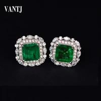 vantj real 10k white gold lab grown hydrothermal created emerald earring moissanite fine jewelry women lady party wedding gift