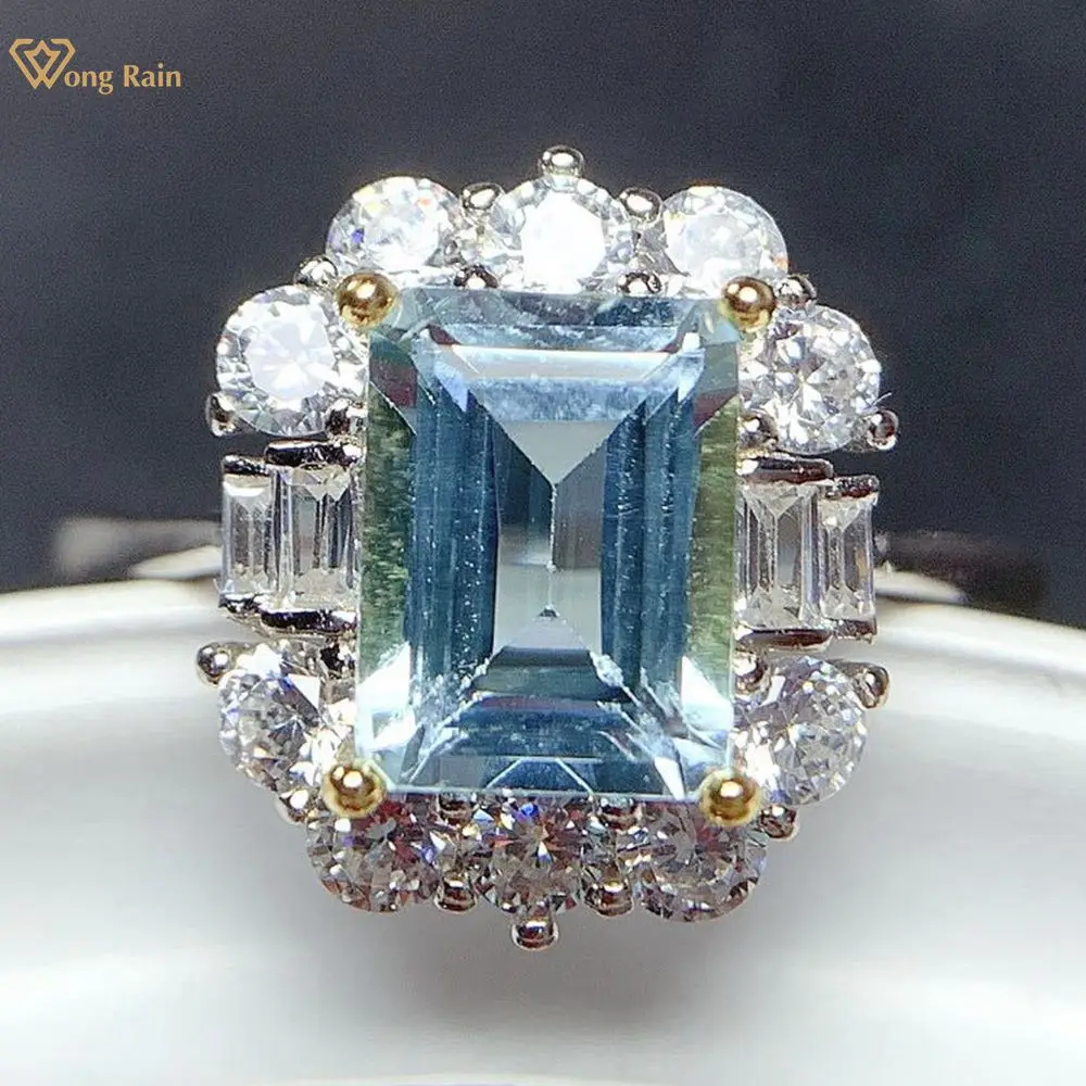 

Wong Rain 925 Sterling Silver Emerald Cut Natural Blue Topaz Created Moissanite Wedding Engagement Ring For Women Fine Jewelry