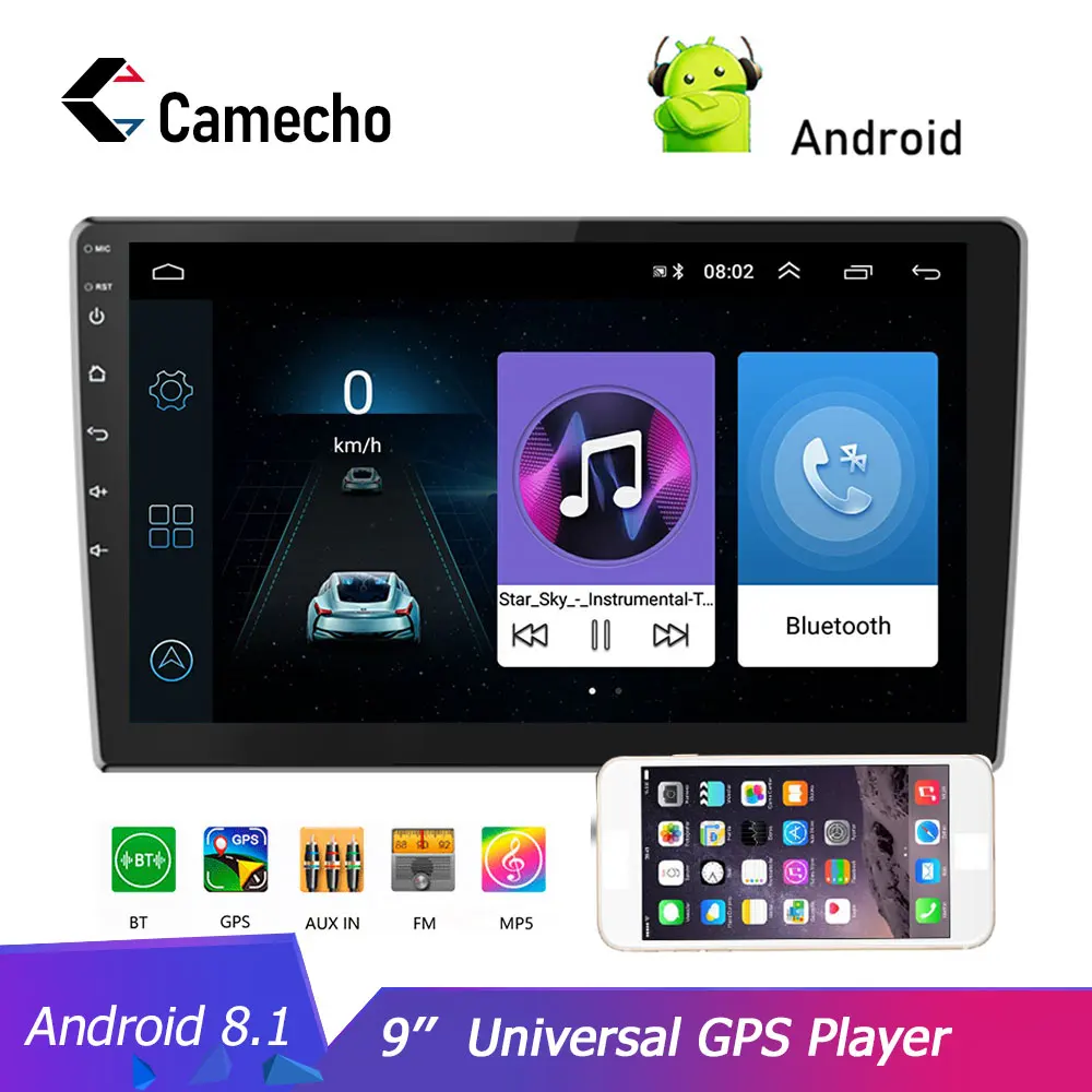 Camecho Android 8 1 2 din 9''Car Radio 2.5D Авторадио Стерео GPS навигация WiFi Автомобильный