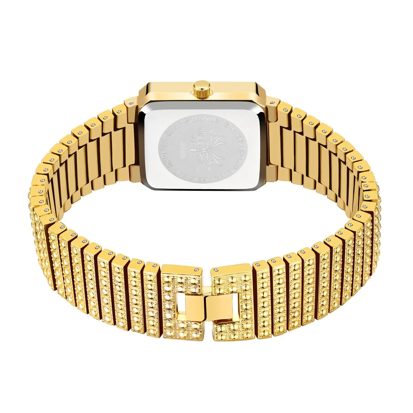 

MISSFOX Diamond Watch For Women Luxury Brand Ladies Gold Square Watch Minimalist Analog Quartz Movt Unique Female Iced Out Watch