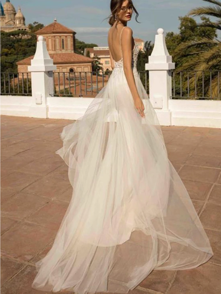 2020 пляжные свадебные платья на бретелях женское длинное свадебное платье