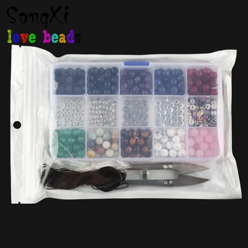 DIY Handmade 8mm Natural Stone Jewelry Kit Box Set Agates Lava Rock Bulk Beads for Making Bracelets Storage | Украшения и