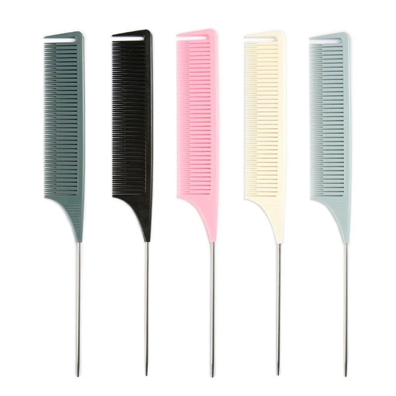 

1PCS ABS Professional Fine-tooth Comb Metal Pin Anti-static Hair Style Rat Tail Comb Hair Edge Trimmer Styling Beauty Tools