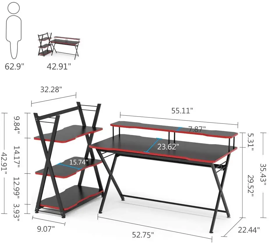 Большой игровой стол Tribesigns 55 дюймов для ПК с монитором и держателем наушников