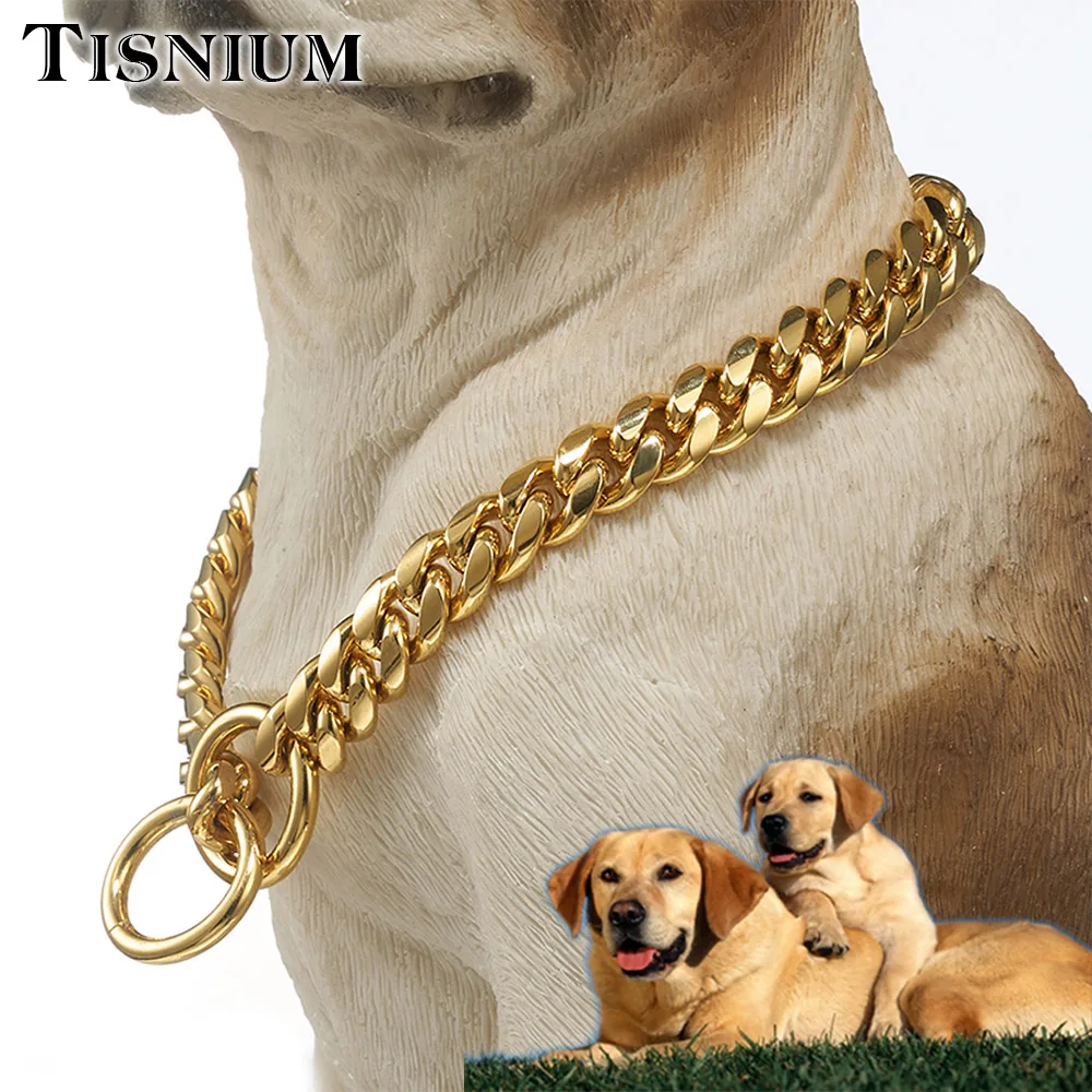 Tisnium 12 мм Золотой Цвет Модный ошейник для собак цепь высокого качества из