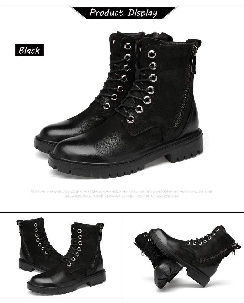 Модная обувь; коллекция года; Botas Invierno Hombre; высокие мотоциклетные ботинки цвета хаки; мужские зимние ботинки на меху черного цвета; мужские ботинки на молнии сбоку; 37-47