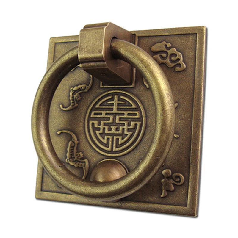 Antique Chinese Squar Handles Bronze Cabinet Drawer Knobs Knocker Retro Brass Kitchen Knob Pull 6x6cm Door Ring Handle | Обустройство