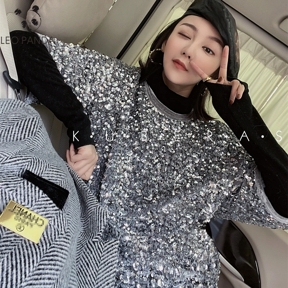 

Women Style 2021 Ladies Newest Spring Summer Autumn Off-shoulder Sexy Slim Loose Shirt Top Glistening Sequin T-shirt