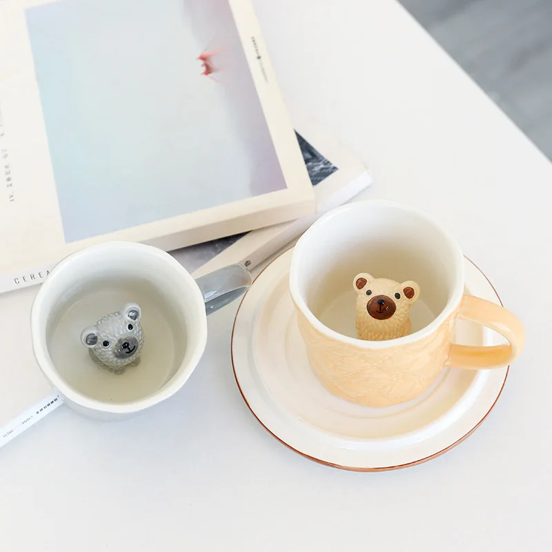

Creative cartoon coffee cups with embossed animal mugs and girls' office cute couple