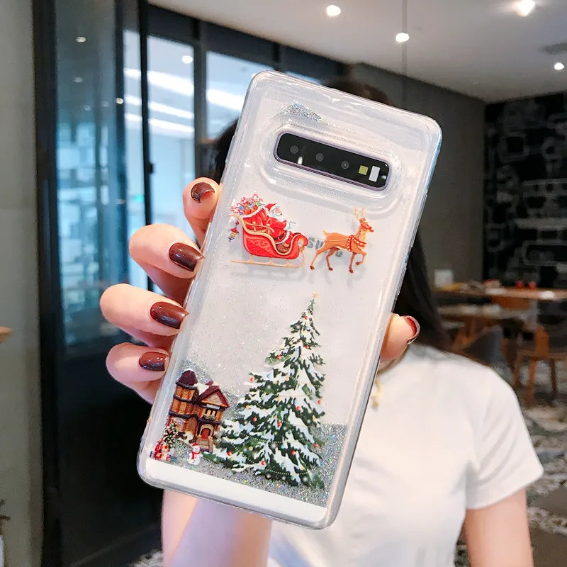 For Samsung Note 10 Plus Cover Christmas Tree Liquid Sand TPU Glitter Back Case for Samsung Note 10 8 9 S8 S9 S10 Plus Coques