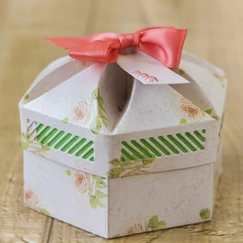 Изящная Шестигранная Подарочная коробка металлические Вырубные штампы складные