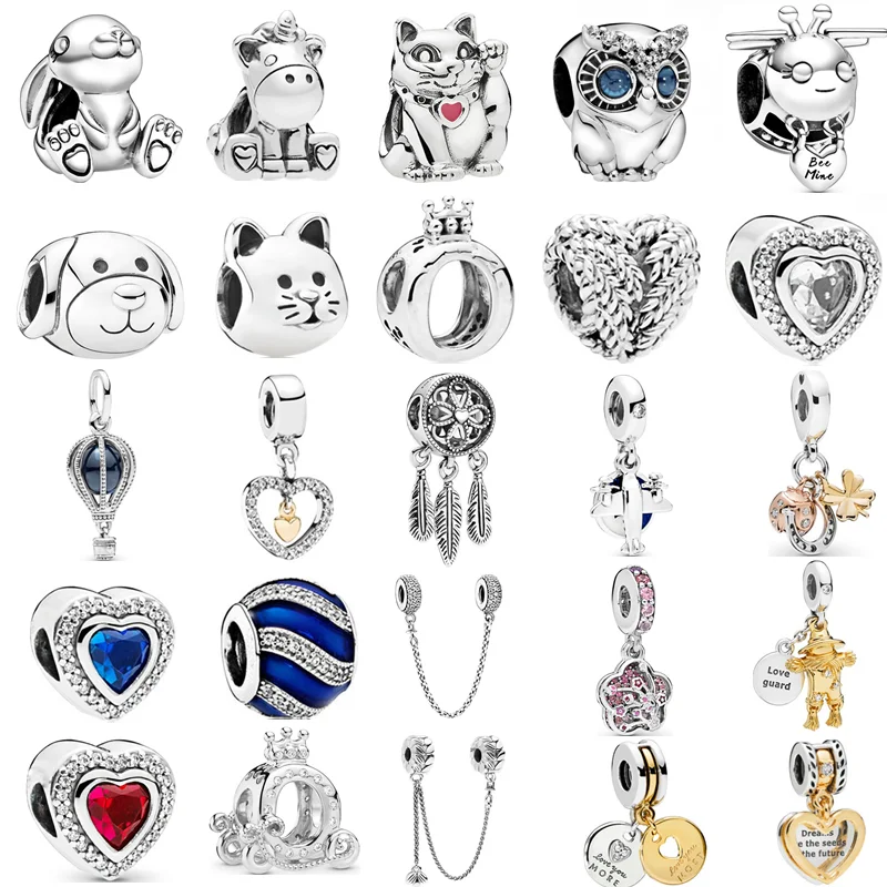 

2021 new 925 silver unicorn lucky cat beads suitable for original pandora charm bracelet ladies DIY jewelry