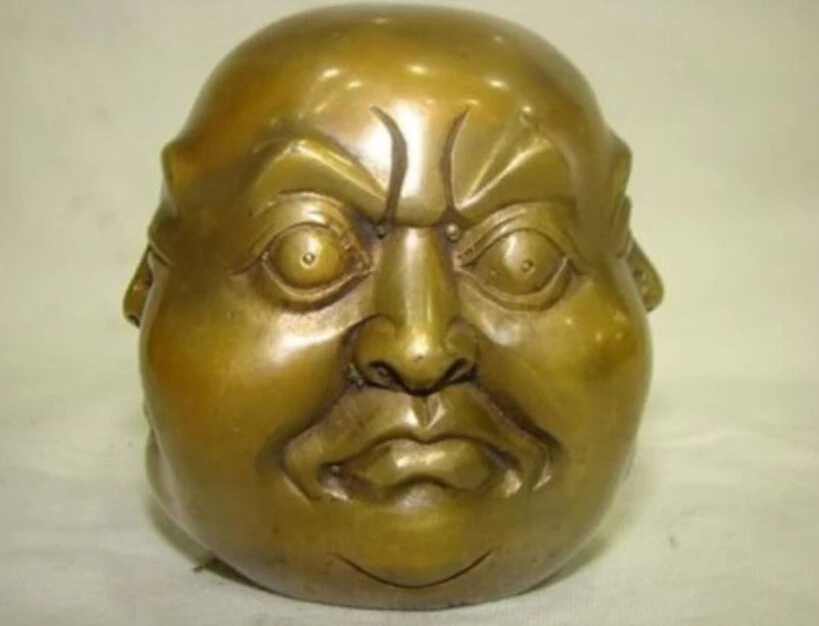 Китайская старинная тибетская латунная статуя Будды на удачу с четырьмя лицами