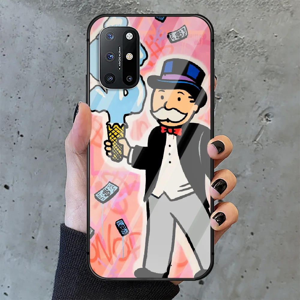 

cartoon Alec Monopoly Aesthetic Phone Tempered Glass Case Cover For Oneplus 5 6 7 8 Nord T Pro Prime Black Etui Waterproof