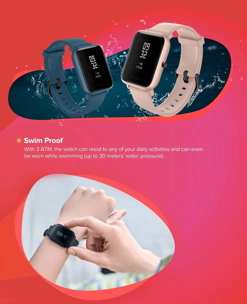 Amazfit Bip Lite Смарт-часы 45 дней Срок службы батареи 3ATM в соответствии со стандартом водонепроницаемости