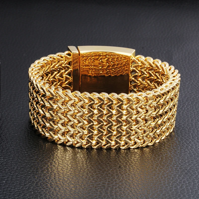 

hip hop jewelry gift Stainless Steel gold Men hiphop bracelets popular 3cm width 21cm long Franco Link chain Bracelet men