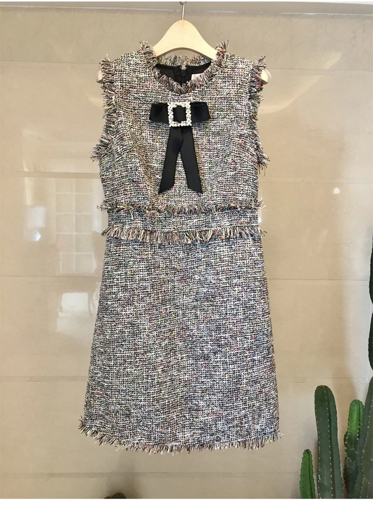 NIWIY/брендовые элегантные женские вечерние платья Vestidos Verano, женское платье без рукавов с бантом, твидовое рождественское платье Sukienki K9089