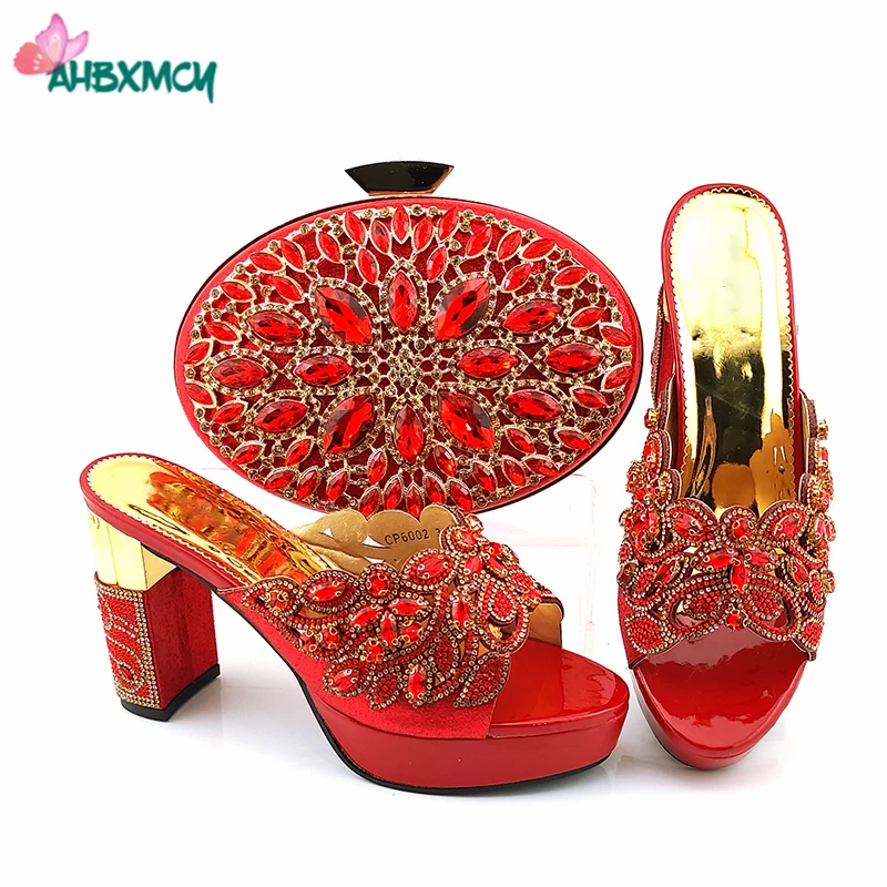 

Red Color Speciasl Design Africna Ladies Shoes and Bag to Match Offics Career Shoes Match Evening Bag for Wedding Party