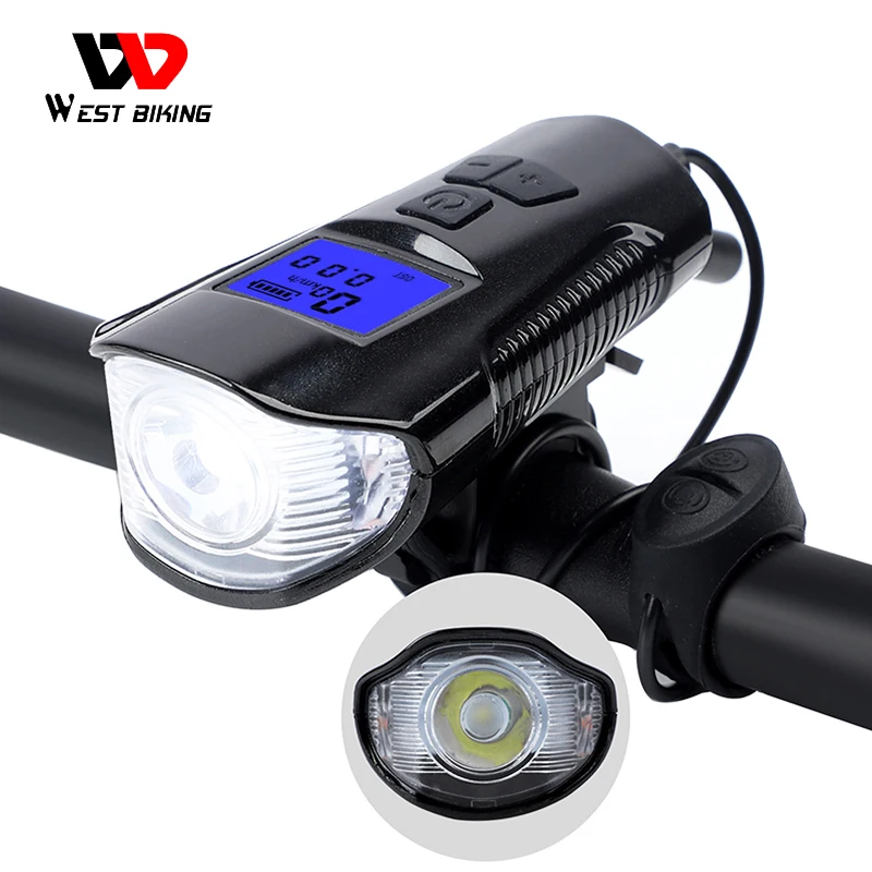 

WEST BIKING 3 в 1 велосипедный передний светильник с электрическим рогом USB Перезаряжаемый велосипедный компьютерный головной светильник велоси...