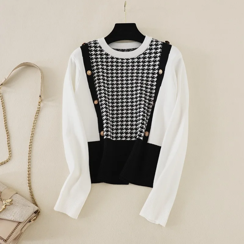 Осенний ретро свитер SINGREINY с рисунком гусиные лапки женские повседневные