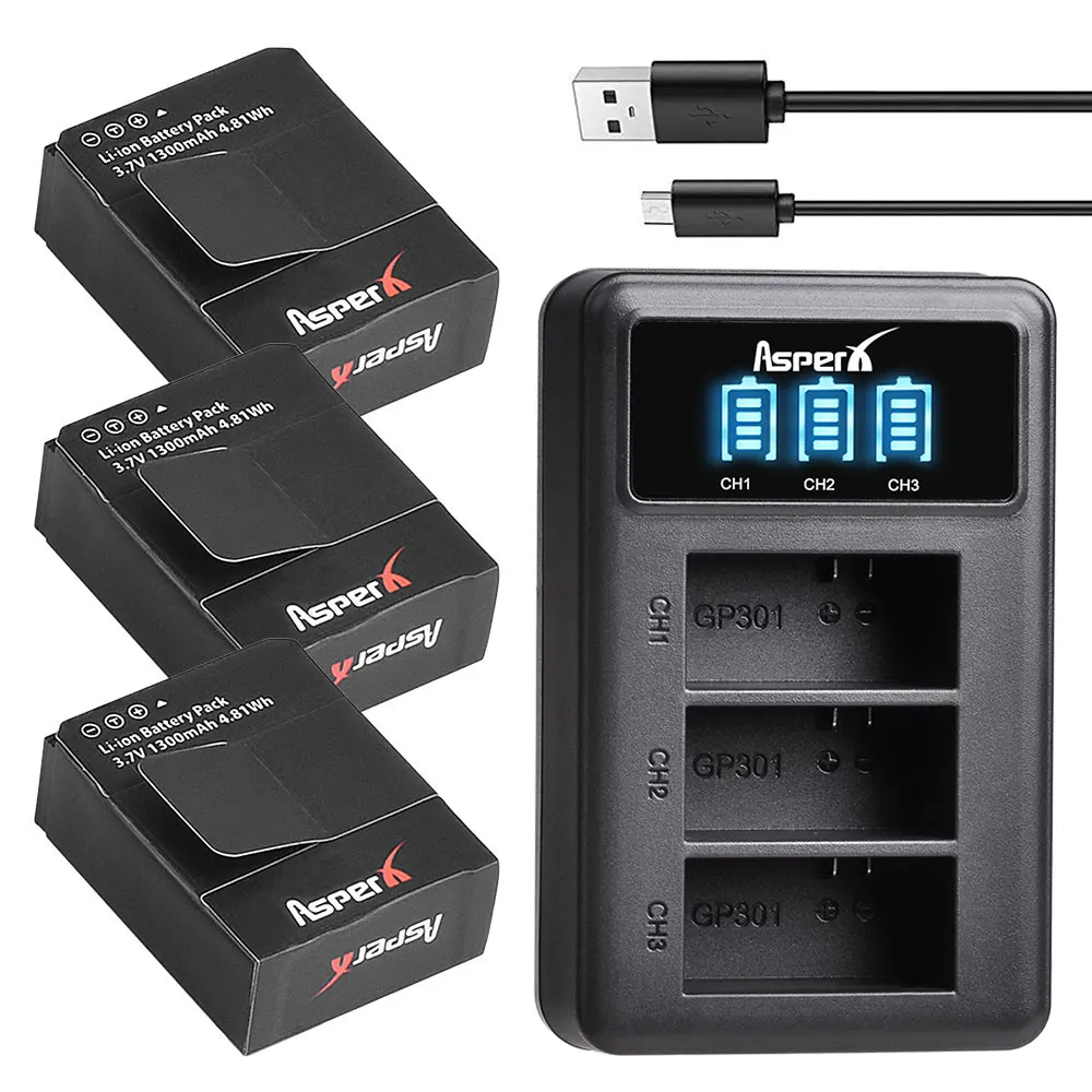 

3x 1300mAh AHDBT301 AHDBT-301 AHDBT 302 Battery Bateria + 3-Ports USB Charger for Go Pro Hero3 Gopro Hero 3/3+ Li-ion Camera