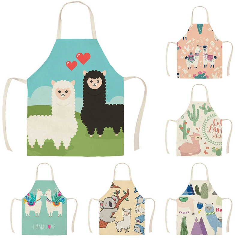 

Симпатичный фартук-альпака для взрослых и детей, кухонная трава, грязь, лошадь, льняной принт, бытовая очистка, защита от загрязнений Дамски...