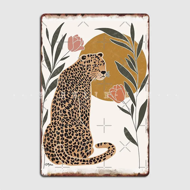 Leopard Illustration Metal Plaque Poster Wall Cave Party Create Wall Decor Tin Sign Posters