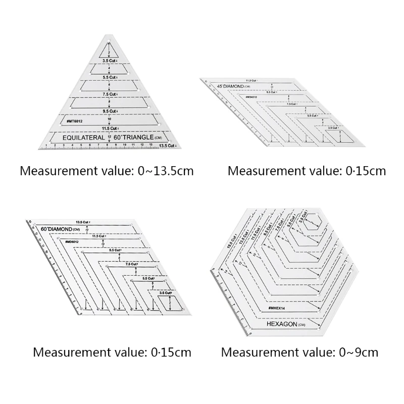 

53CA Transparent Quilting Sewing Patchwork Ruler Measuring Template Hexagon DIY Handmade Tailor Supplies