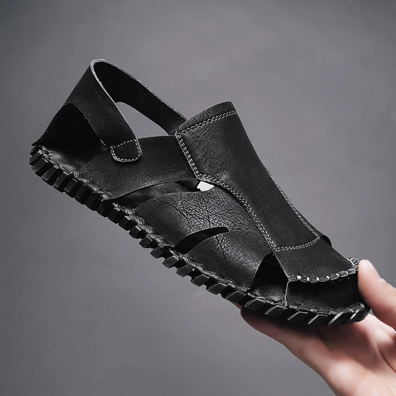 

Men Sandals Genuine Split Leather Men Beach Roman Sandals Men Casual Shoes Flip Flops Summer Breathable Shoe