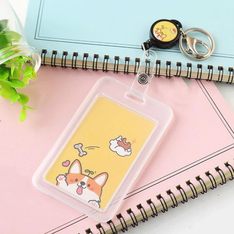 

1PC PVC Transparent Nurse Student Worker ID Card Badge Holder Bank Office School Business Card Case with Retractable Lanyard