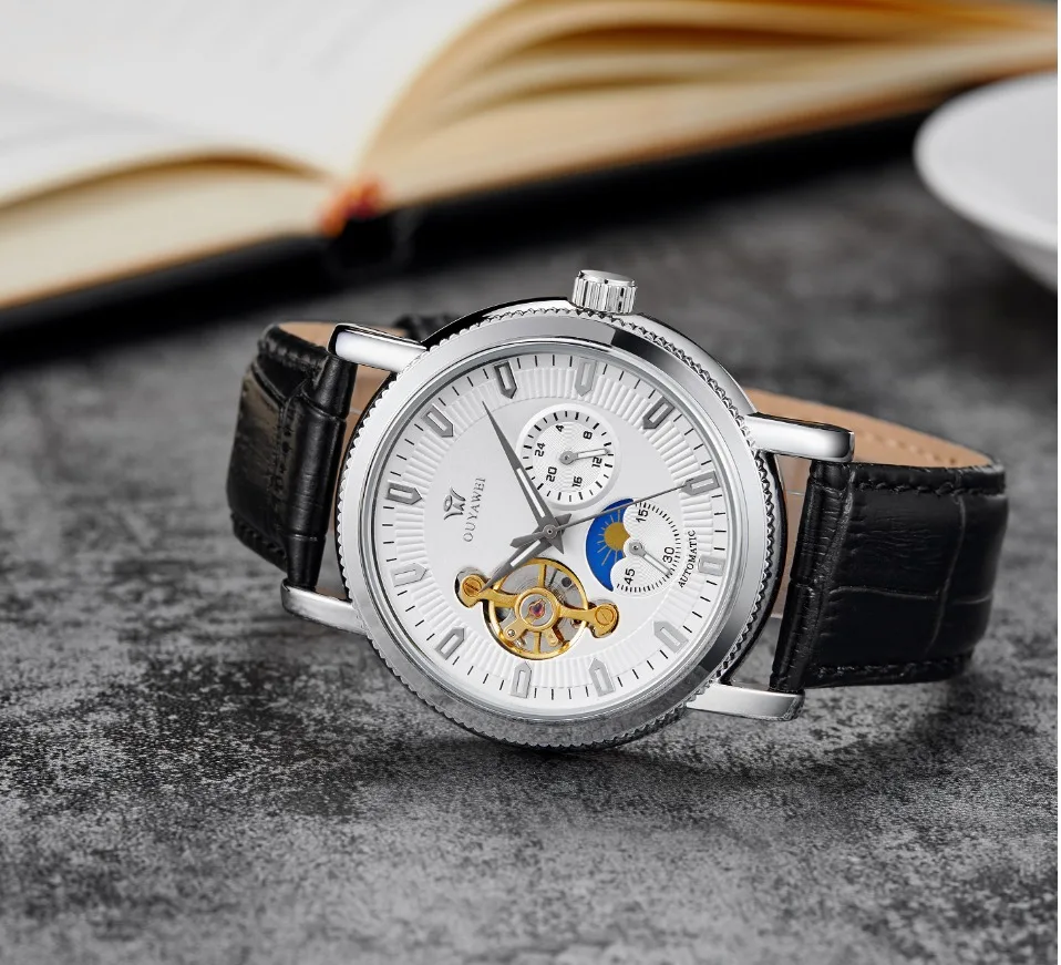 Часы наручные мужские механические Серебристые/белые с автоподзаводом |