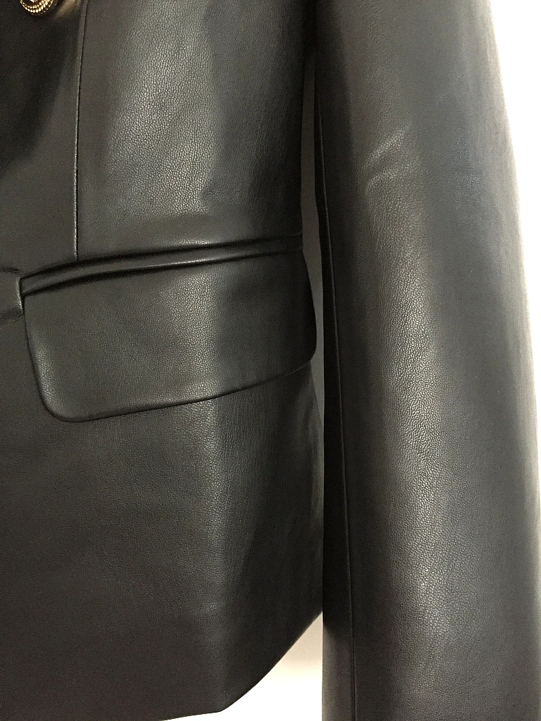 

UKCNSEP Newest Fashion 2020 Autumn Winter Blazer Jacket Women's Double Breasted Buttons Faux Leather Blazer Outer Coat