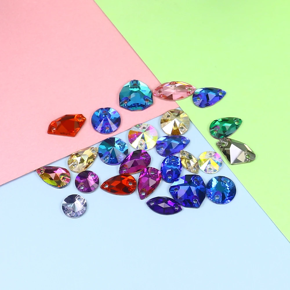Разноцветные круглые стразы смешанной формы для шитья с плоским основанием