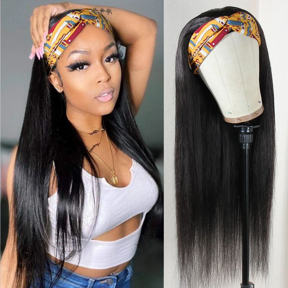 30 inch Straight Headband Wig Virgin Human Hair Wig Malaysian Straight Hair Scarf Wig Full Machine Made Wig For Black Women 180%