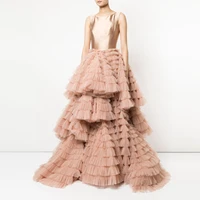 champagne tulle ball gown dress satin o neck dress lush tiered prom dress elegant womens evening dress for wedding guest dress