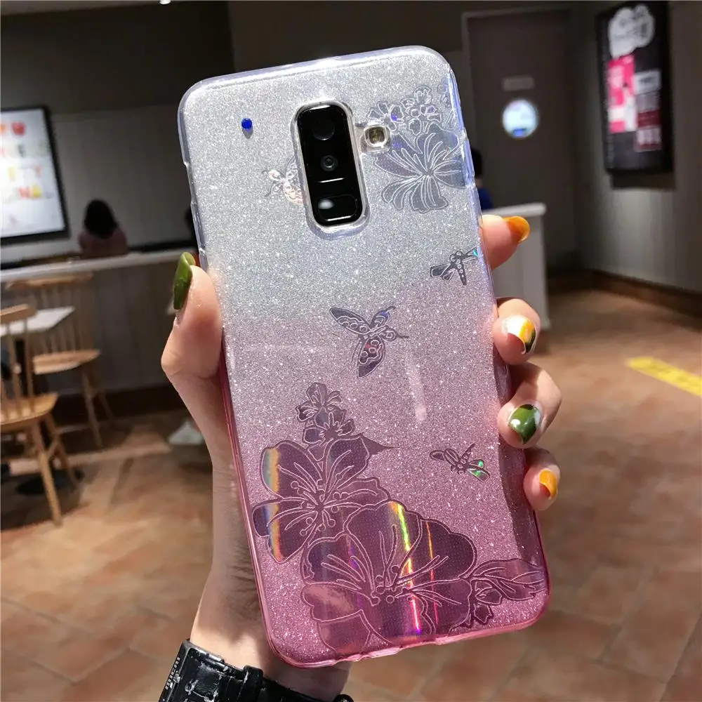 Чехол из ТПУ с градиентным цветком и блестками для samsung Galaxy A6 A7 A8 Plus J4 J6 2018 Note 10