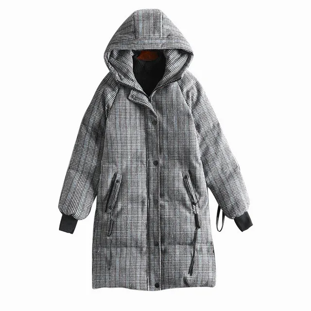 5XL fashion Winter plaid bread style longer warm cotton coat female loose oversized thicker warm fluffy cotton jacket F323
