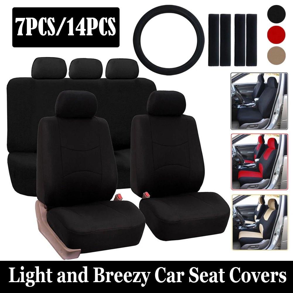 

7/14pcs Setcar Seat Covers For Sedan Suv Durable Flat Cloth Universal Full Set Seaters Cushion Mat Front Back Car Seat Protector
