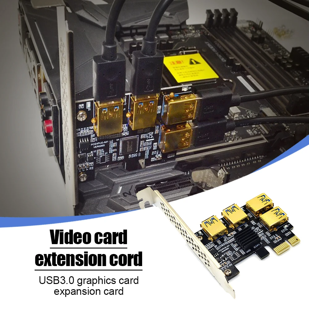 

PCIE 1 to 4 PCI Express USB 3.0 Riser Card 1x to 16x PCIe Port Multiplier Adapter Card for BTC Bitcoin Miner Mining