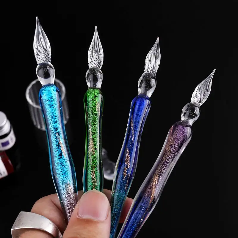 

Starry Sky Glass Fountain Dip Pen Holder Signature Ink Set Calligraphy Writing Stationery Office School Gift Box