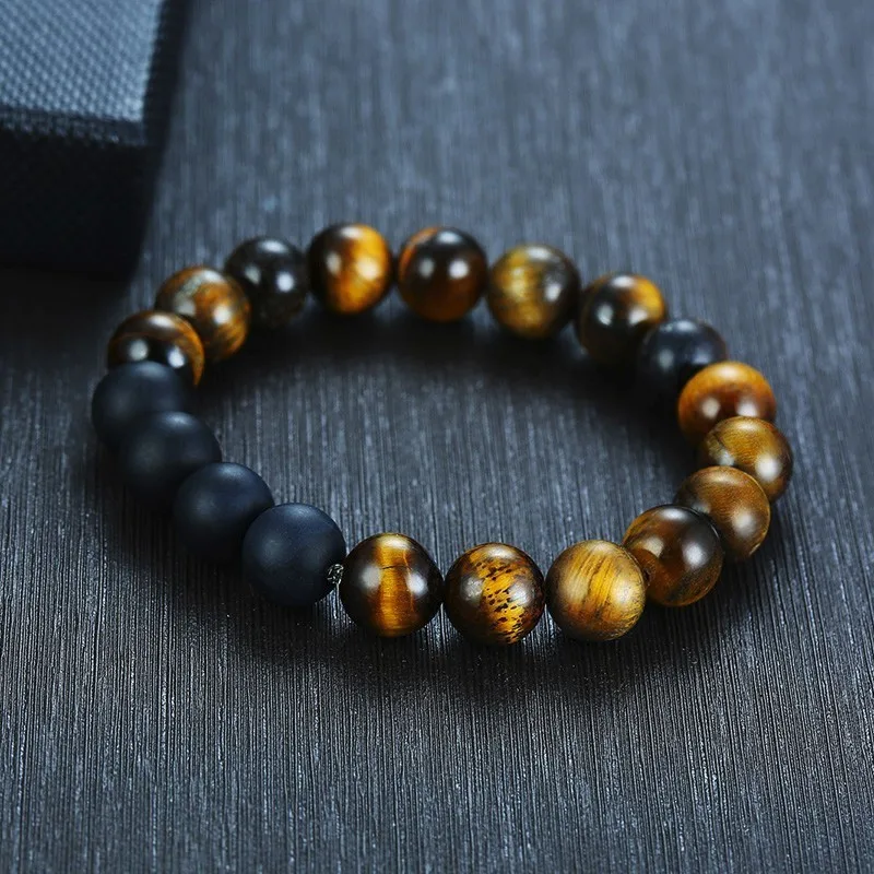 Эластичный браслет для йоги с каменными бусинами тигровый глаз 8 мм мужские и