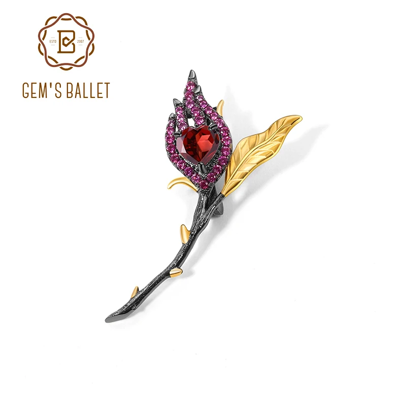 Женская Брошь бутон GEM'S BALLET черная и 18 К Золотая брошь ручной работы из серебра