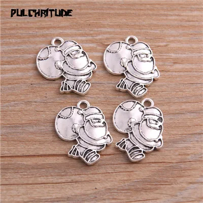 Antique Silver Plated PULCHRITUDE, 10 шт., 17*24 мм, два цвета, металлический сплав цинка, Рождественские Подвески Санты, подходят для ювелирных изделий, медицинский растительный кулон шармы задатки - Metal color: Antique Silver Plated